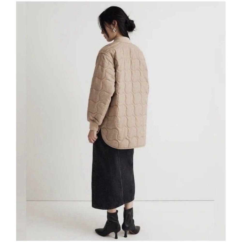 Madewell Quilted Oversized Wool Bomber Jacket Small Tan Chore Barn Minimalist - Picture 2 of 14